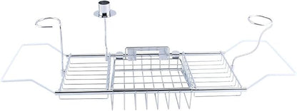 Bath Tray for Tub, Adjustable Bathtub Caddy Tray with Extending Side, Metal Bathtub Shelf Expandable Storage Rack Organizer with Wine Glass and Phone Holder for Home Bathroom Luxury Bathing, Silver