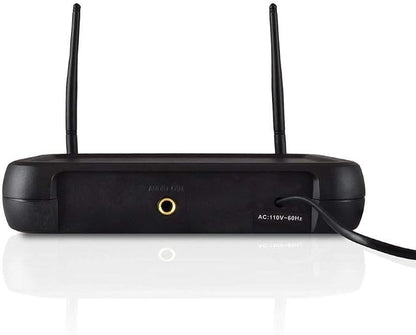 Pyle Dual Channel Wireless Microphone System - VHF Fixed Dual Frequency Wireless Mic Receiver Set with 2 Lavalier, 2 Headset Mics, 2 Transmitter, Receiver - For PA, Karaoke, Dj Party - Pyle PDWM2145