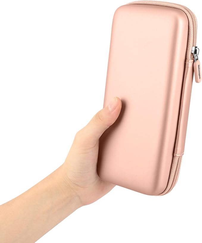 iMangoo Travel Essential Electronics Organizer Pouch Charger Case, Shockproof Dual Zipper Power Bank Cables Tech Accessories Purse, Men & Women Travel Must Have Storage Bag, 8.5x4.5x2 inch Rose Gold