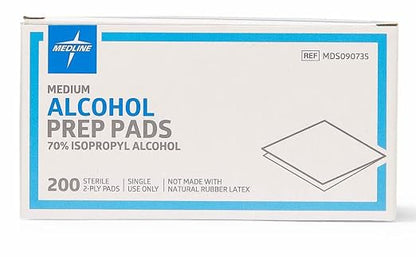 Medline Alcohol Prep Pads, 2-Ply, Sterile, Size Medium, 1.125 x 2.375 Inches, Case of 3000