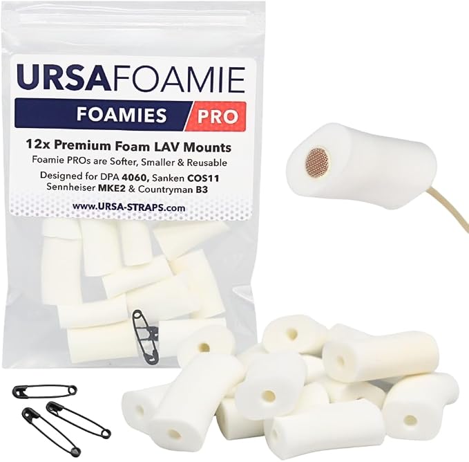 URSA Foamies: Soft Foam Mounts for Wireless Lav Mics. Can be stuck directly to the skin or costume. Fits SANKEN COS11, SENNHEISER MKE2, RODE LAV, DPA 4060/4070 (Pack of 12) (White)