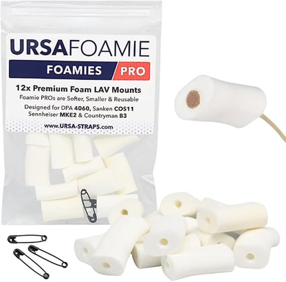 URSA Foamies: Soft Foam Mounts for Wireless Lav Mics. Can be stuck directly to the skin or costume. Fits SANKEN COS11, SENNHEISER MKE2, RODE LAV, DPA 4060/4070 (Pack of 12) (White)