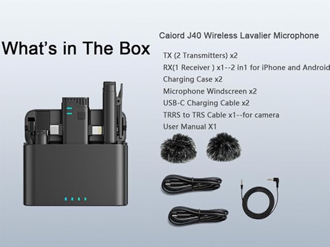 2 in 1 Professional Wireless Lavalier Microphone for Android, iPhone iPad with Charging Case Noise Cancellation Plug-Play Clip on Lapel Mic for YouTube, Recording, Facebook Live Streaming (Black)