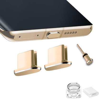 USB C Dust Plugs Charging Port Cover Protectors Caps Compatible with Samsung Galaxy S24 S23 S22 S21 S20 Ultra Plus Fe Type C Devices, Keep Dust/Dirt/Water/Lint from Charging Port (2PCS Gold)