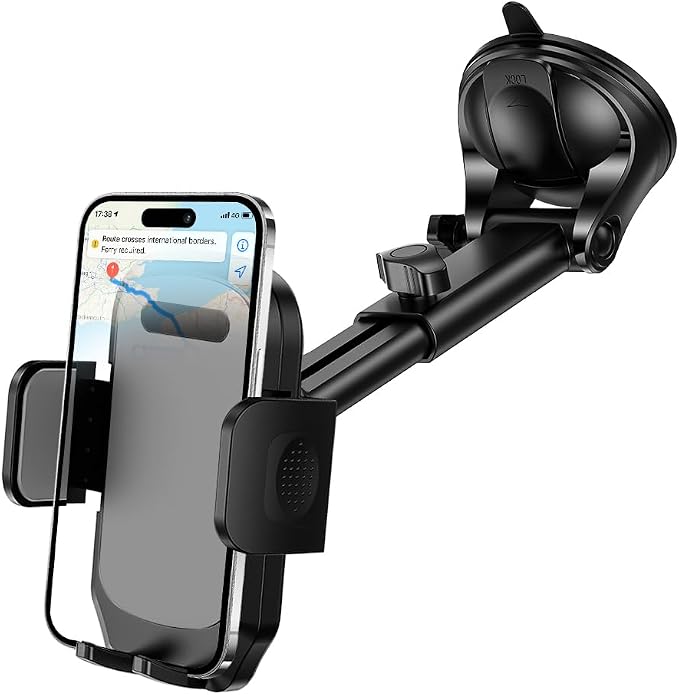 HZEL Car Dash Mount Phone Holder, 360° Adjustable Strong Suction Cup Vehicle Windshield Mobile Phone Mount, Hands Free Automotive Cellphone Stand, Suitable for 1.97-4.33" Smartphone (Grey)