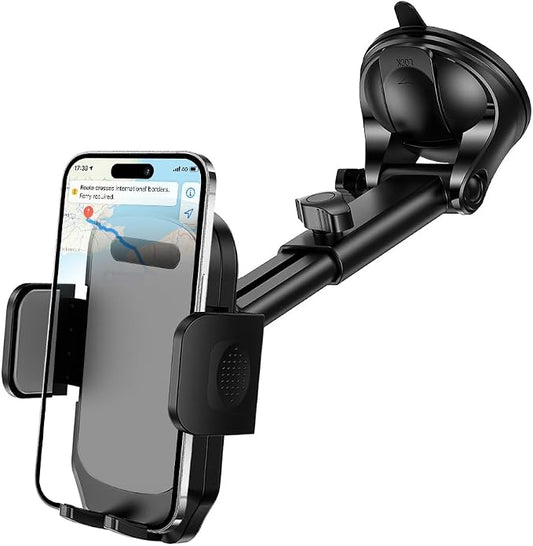HZEL Car Dash Mount Phone Holder, 360° Adjustable Strong Suction Cup Vehicle Windshield Mobile Phone Mount, Hands Free Automotive Cellphone Stand, Suitable for 1.97-4.33" Smartphone (Grey)