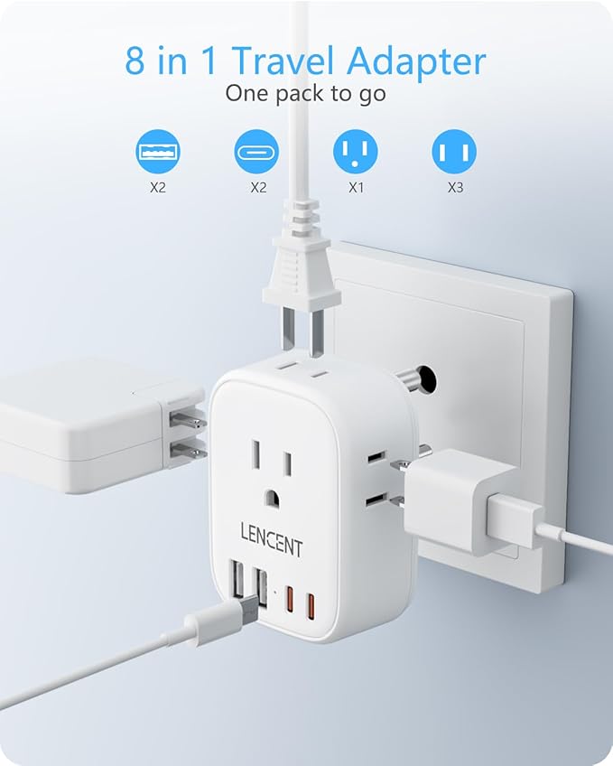 LENCENT US to India Power Plug Adapter, Indian Travel Adapter | 4 Outlets, 4 USB Ports(2 USB C), Type D Plug Converter for USA to India Nepal Bangladesh Maldives Pakistan, Safe Grounded