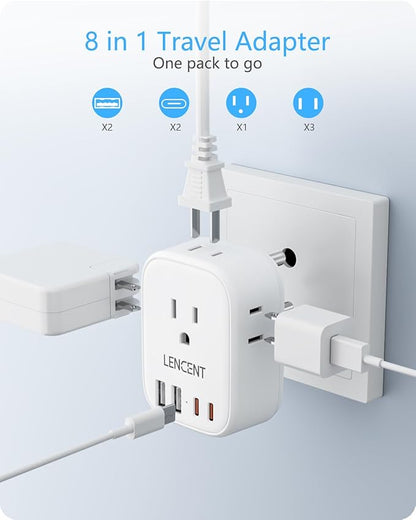 LENCENT US to India Power Plug Adapter, Indian Travel Adapter | 4 Outlets, 4 USB Ports(2 USB C), Type D Plug Converter for USA to India Nepal Bangladesh Maldives Pakistan, Safe Grounded
