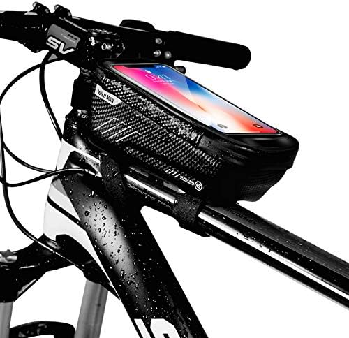Bike Frame Bag, Bike Phone Mount, Waterproof Cycling Front Top Tube Pouch Pannier Bicycle Frame Phone Holder Crossbar Storage Bags for iPhone 13 12 11 Pro MAX XS XR X 8 7 Plus Smartphones Below 6.5''