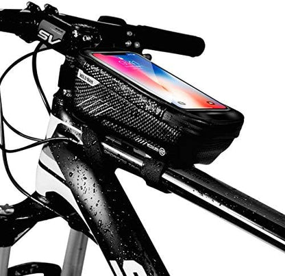Bike Frame Bag, Bike Phone Mount, Waterproof Cycling Front Top Tube Pouch Pannier Bicycle Frame Phone Holder Crossbar Storage Bags for iPhone 13 12 11 Pro MAX XS XR X 8 7 Plus Smartphones Below 6.5''