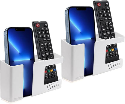 Strong Adhesive Wall Mount Phone Holder D3 Punch-Free Bedside Phone Shelf with Charging Port, Sticky Remote Control Storage Box, Bathroom & Kitchen Wall Organizer (2 Pack-White)