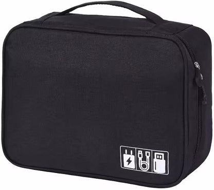 CARIGO Portable Electronics Organizer Bag, Double Layer Travel Gadget Organizer, Waterproof Digital Storage Case for Cables, Chargers, USB, SD Cards, Power Bank (Black)