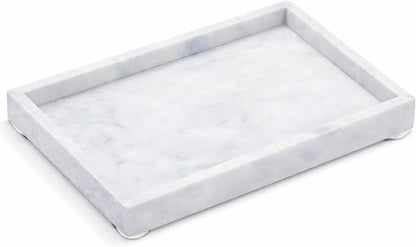 Natural White Marble Tray for Bathroom | Kitchen | Vanity | Desktop, Stone Organizer for Coffee Table, Dresser, Nightstand, Candles, Soap, Towel, Plant, Jewelry (12" x 8"), Rectangular