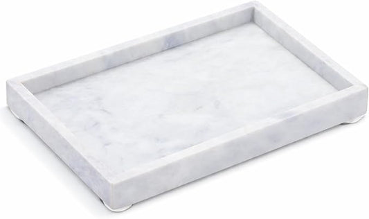 Natural White Marble Tray for Bathroom | Kitchen | Vanity | Desktop, Stone Organizer for Coffee Table, Dresser, Nightstand, Candles, Soap, Towel, Plant, Jewelry (12" x 8"), Rectangular