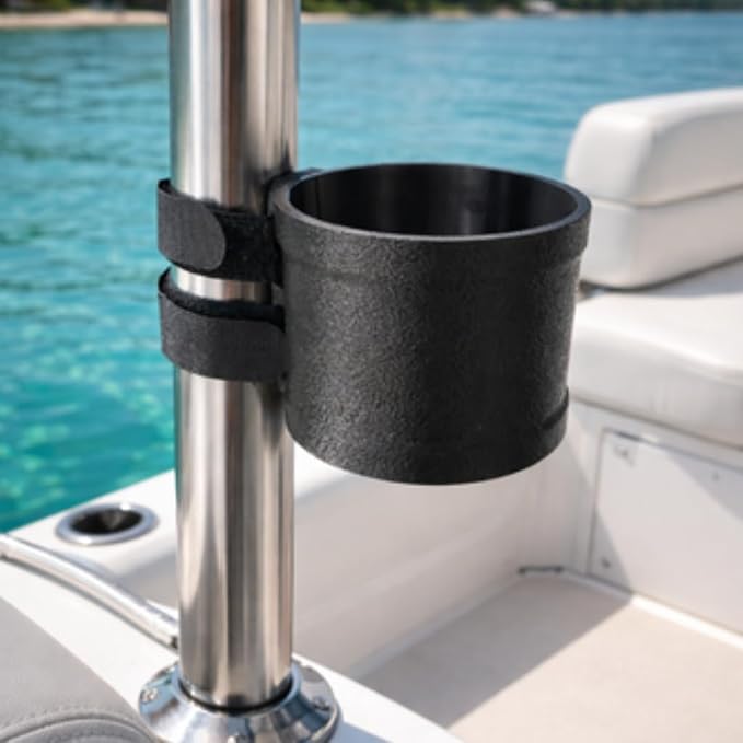 Chatelet Universal Cup Holder with Strap-On Design | Adjustable Drink Holder for Boats, Golf Carts, Pool Umbrellas, Strollers & More | Fits Cans, Bottles & Tumblers | Made in USA (Gray, Cup)