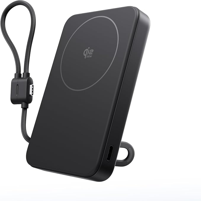 EF ECOFLOW Rapid Mag Power Bank, Qi2.2 25W MagSafe-Compatible Portable Charger, 10,000mAh Magnetic Power Charger with Built-in USB-C Cable and Foldable Stand, for iPhone 17/16/15