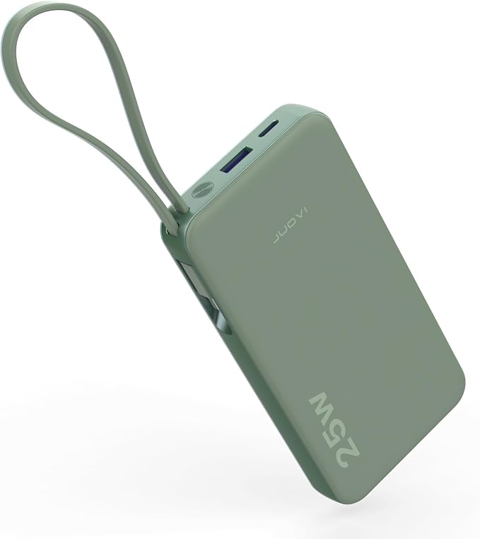 JUOVI 25W Portable Charger 10000mah Power Bank Built-in USB-C Cable | Battery Pack with LED Display, Portable Phone Charger for iPhone 17 16 15 14 Samsung S24 S23 iPad Tablets