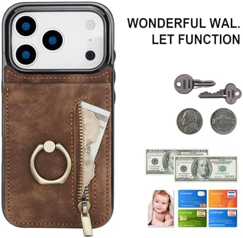 Leather Cover for iPhone 17/17 Pro/17 Air/17 Pro Max, RFID Blocking Wallet Case with Ring Stand Function Retro Anti-Fall Protection Shell,17pro max,Black