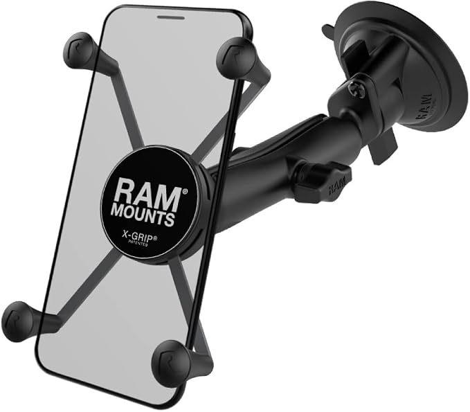 RAM MOUNTS X-Grip Large Windshield Phone Mount – Twist-Lock Suction Cup with Long Arm (RAM-B-166-C-UN10U)