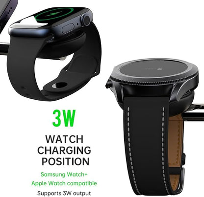 4 in1 Magnetic Wireless Charging Stand, 15W Fast Charging，with Neutral Light Design for iPhone 17/16、15/14/13/12 Series, iWatch and Sansung Watch, Airpods and Samsung TWS (T256-Black)