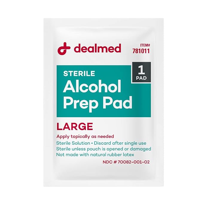 Dealmed Alcohol Prep Pads – 100 Count Large Latex-Free Gamma Sterilized Antiseptic Wipes, Wound Care Products for First Aid Kits, Home, and Medical Facilities (Pack of 2)