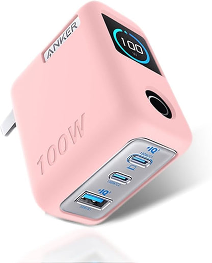Silicone Case for Anker GaNPrime Lite 100W Charger (A121B, 4-Port), Full-Body Protective Cover for Anker Prime Power Bank,Precise Port Cutouts (Case Only) Pink