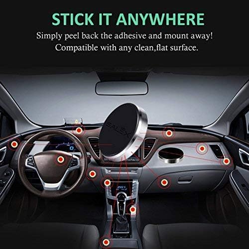 Magnetic Phone Mounts 2 Pack with 3M Adhesive. Black Flat Cell Phone Holder for Car Dashboard, Truck, Wall, Mirror, Table. Universal Low Profile Stick on Magnet Set for Tablet Smartphone, Mobile