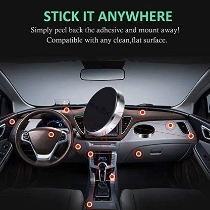 Magnetic Phone Mounts 2 Pack with 3M Adhesive. Black Flat Cell Phone Holder for Car Dashboard, Truck, Wall, Mirror, Table. Universal Low Profile Stick on Magnet Set for Tablet Smartphone, Mobile