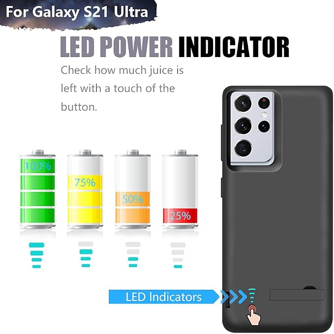 Sitong Battery Case for Samsung Galaxy S21 Ultra 5G, 5000mAh Rechargeable Extended Battery Charging Charger Case, Add 100% Extra Juice (6.8 Inches) Black