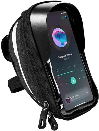 O'rengela Bike Phone Holder Bag Waterproof Bike Phone Mount Bag Bike Accessories EVA Hard Shell Bike Phone Pouch with Rain Cover Compatible with iPhone,Phones Below 6.5" (Black)