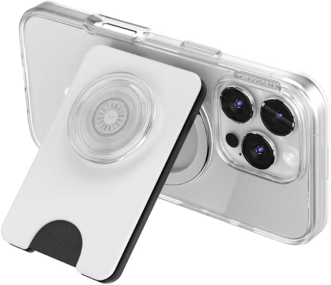 PopSockets Kick-Out Wallet for MagSafe, Adjustable Kickstand, Magnetic Stand, White - White