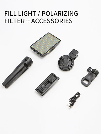 Tattoo Light with 120 LED Beads and 52MM CPL Filter Lens 360° Rotatable Clip Tattoo Equipment Supplies TikTok Remove Glare LED Polarized Fill Light for Video Recording,for Phone, Camera, Laptop, iPad