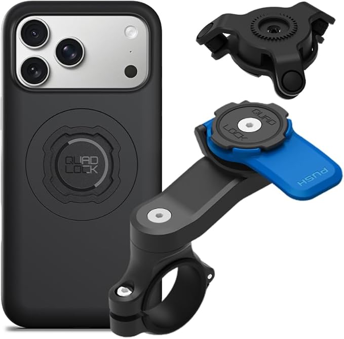 Quad Lock Motorcycle Handlebar Mount Kit with Vibration Dampener and MAG Phone Case for iPhone 17 Pro Max