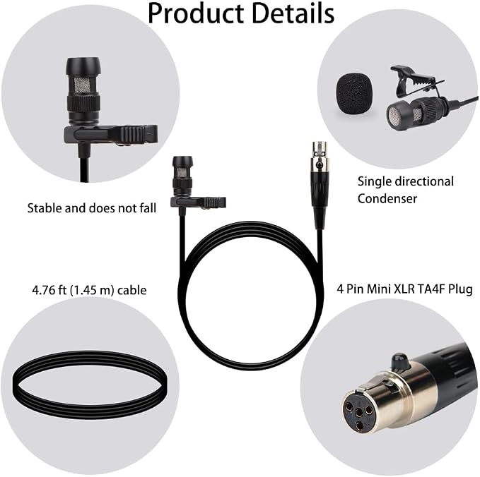 YXG Lavalier Microphone Lapel Microphone, Heart Shaped Directional Condenser mic Compatible with Shure Wireless Bodypack Transmitter, with 1.45m Cable Mini XLR 4 Pin TA4F Plug