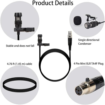 YXG Lavalier Microphone Lapel Microphone, Heart Shaped Directional Condenser mic Compatible with Shure Wireless Bodypack Transmitter, with 1.45m Cable Mini XLR 4 Pin TA4F Plug