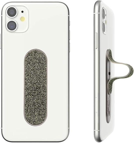 Momostick Flatstick, Cell Phone Finger Grip Strap Holder for Hand, Cell Phone Stand, New Slim Finger Loop Selfie Grip Compatible with Most Smartphones - Glitter Olive