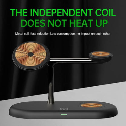 4 in1 Magnetic Wireless Charging Stand, 15W Fast Charging，with Neutral Light Design for iPhone 17/16、15/14/13/12 Series, iWatch and Sansung Watch, Airpods and Samsung TWS (T256-Black)