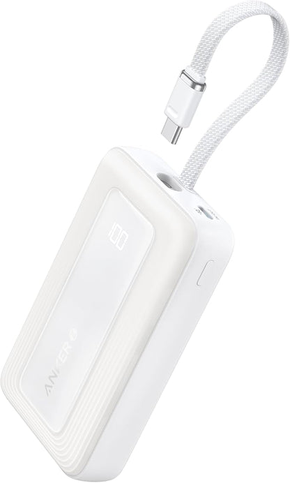 Anker Portable Charger, 10,000mAh 30W Power Bank, USB-C in and Out Fast Charging Battery Pack, Travel Essential Phone Power Bank, for iPhone 17/16, Galaxy and More (White, 10000, Milliamp Hours)