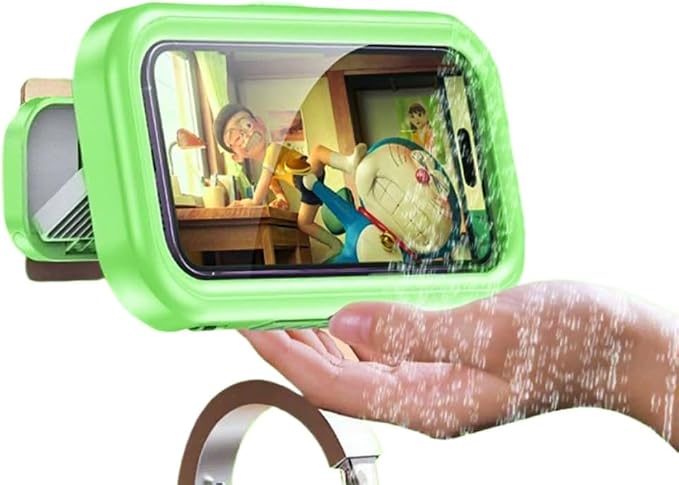 Upgraded Universal Shower Phone Holder - 360° Rotatable & Extendable Waterproof Phone Case Mount with Suction Cup & Adhesive, Anti-Fog Clear Cover for iPhone, Most Phones Up to 7 Inch (Green)