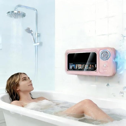 Shower Phone Holder with 360° Rotation, Angle Adjustable, Enhanced Sound Quality, Wall Mounted Phone Holder for Bathroom Mirror Bathtub Kitchen, Up to 7 Inch (Pink)