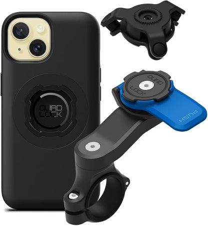 Quad Lock Motorcycle Handlebar Mount Kit with Vibration Dampener and MAG Phone Case for iPhone 15