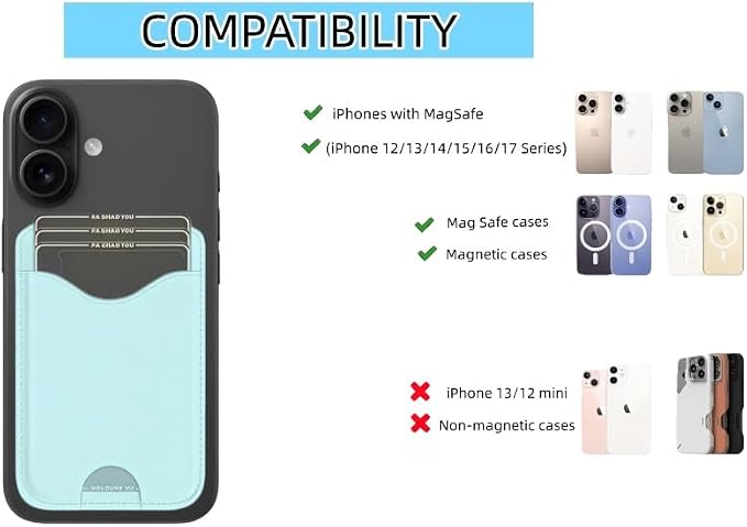 Upgraded for Magsafe Wallet, Strong Magnetic Phone Wallet with Adjustable Stand, Built in Makeup Mirror, 5 Card Holder, Rfid Blocking (Cyan fold)