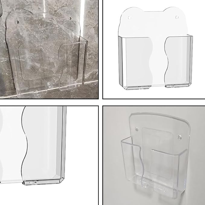 2-Pack Clear Wall Phone Holder - Self-Adhesive & Hardware Mount | Bottom Cable Access | Universal Smartphone Stand | Space-Saving Desk Organizer
