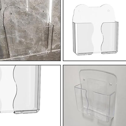2-Pack Clear Wall Phone Holder - Self-Adhesive & Hardware Mount | Bottom Cable Access | Universal Smartphone Stand | Space-Saving Desk Organizer