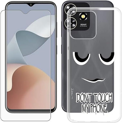 Cover for ZTE Blade A73 (6.52 inch) Case + Screen Protector，Tempered Glass 9H Hardness Protective Film and Soft Silicone Bumper Shell Transparent TPU Phone case -Eyes