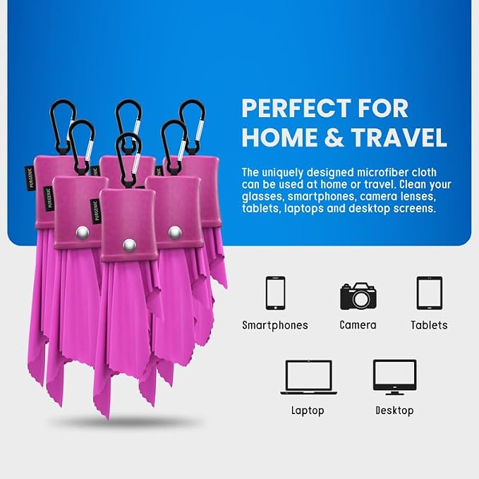 Microfiber Cloth & Glasses Wipes (6 Pack) Lens & Glasses Cleaning Cloth - Eye Glass Clean Cloths - Eyeglass Cleaning Cloth - Glass Cleaning Cloth - Camera Lenses & Gadget Delicate Screens - Pink