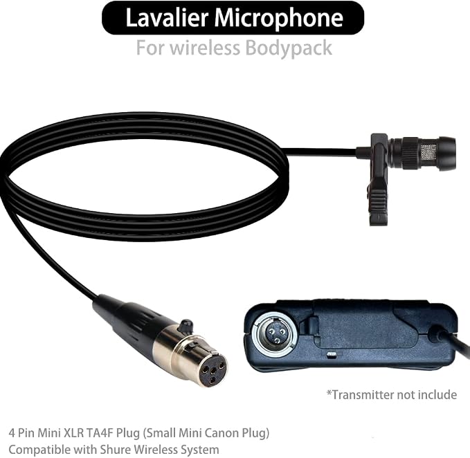 YXG Lavalier Microphone Lapel Microphone, Heart Shaped Directional Condenser mic Compatible with Shure Wireless Bodypack Transmitter, with 1.45m Cable Mini XLR 4 Pin TA4F Plug