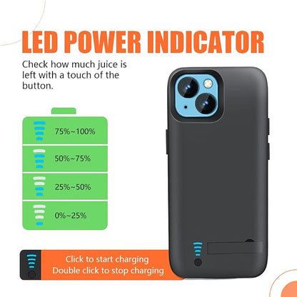 [Upgraded] Battery Case for iPhone 14, 5000mAh Rechargeable Extended Battery Charging/Charger Case, Add 100% Extra Juice, Support Wire Headphones (6.1 inch) Black
