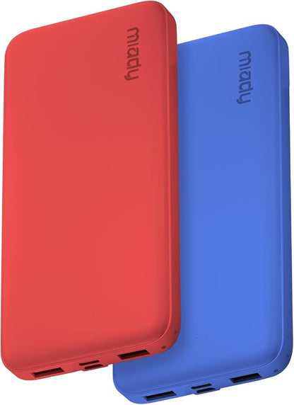 Miady 2-Pack Portable Charger, Slim 10000mAh Power Bank Travel Battery Pack | Dual USB丨3 Outputs 2 Inputs丨for Backpack Travel Camping丨Slim丨Compatible with iPhone Android etc丨Flight-Safe丨37Wh丨Red+Blue