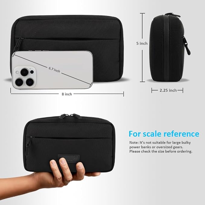 GOX Cable Organizer Travel Bag, Water Resistant Electronic Accessories Case, All-in-One Tech Storage Pouch for Chargers, Cords, Batteries,Phone, Hard Drive & Power Bank, Black